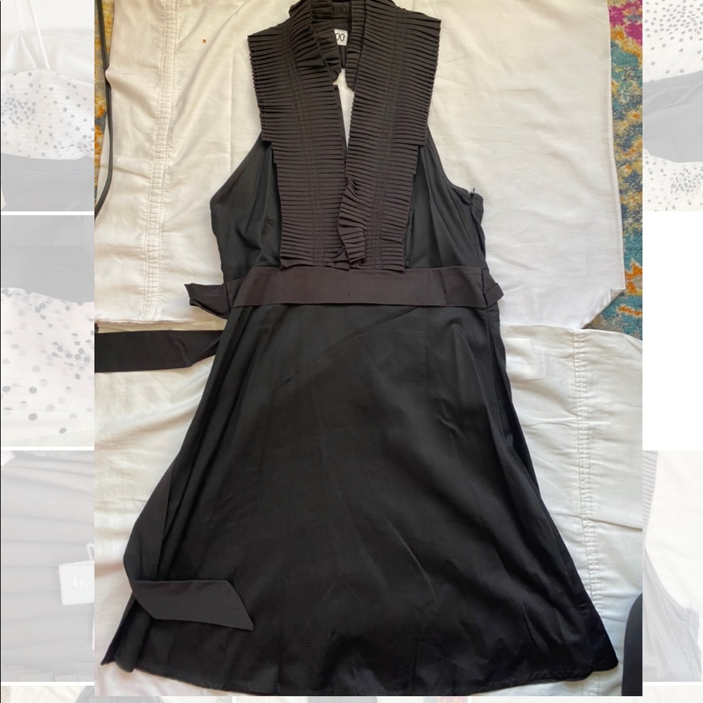 Black halter pleated tuxedo style cocktail dress